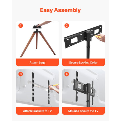 VEVOR Tripod Easel TV Stand Wood Legs Holds up to 45 kg for 40-65 Inch Screens