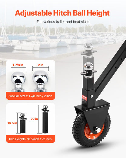 VEVOR 136kg Adjustable Trailer Dolly 16.5 and 22 in Height 1-7/8 and 2 in Balls 300lbs