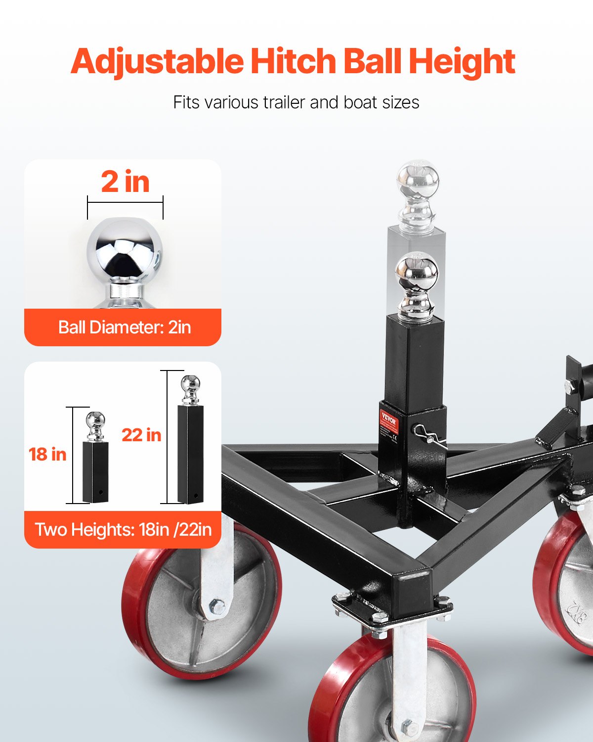 VEVOR Trailer Dolly 1587kg Tongue Weight Capacity 18 and 22 inch Height Adjustable 3500lbs