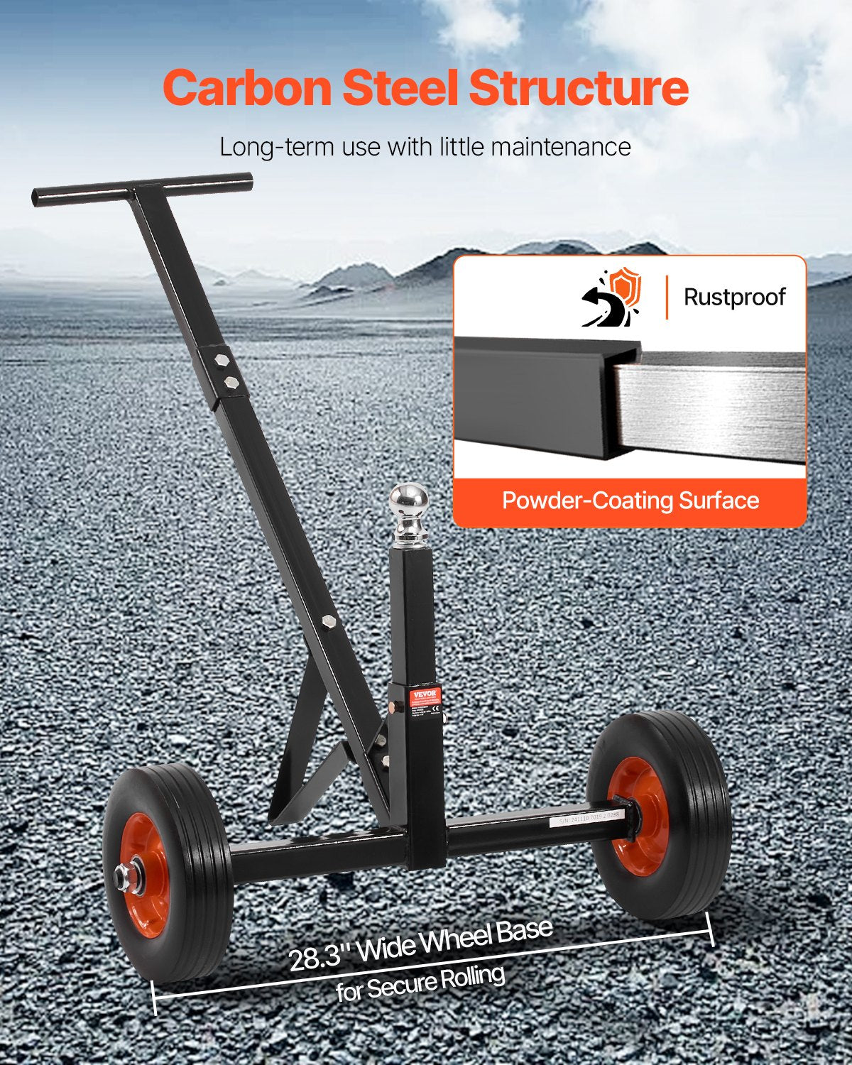 VEVOR 272kg Trailer Dolly 16.5 and 22 inAdjustable Height 1-7/8 in Ball Solid Tires 600lbs