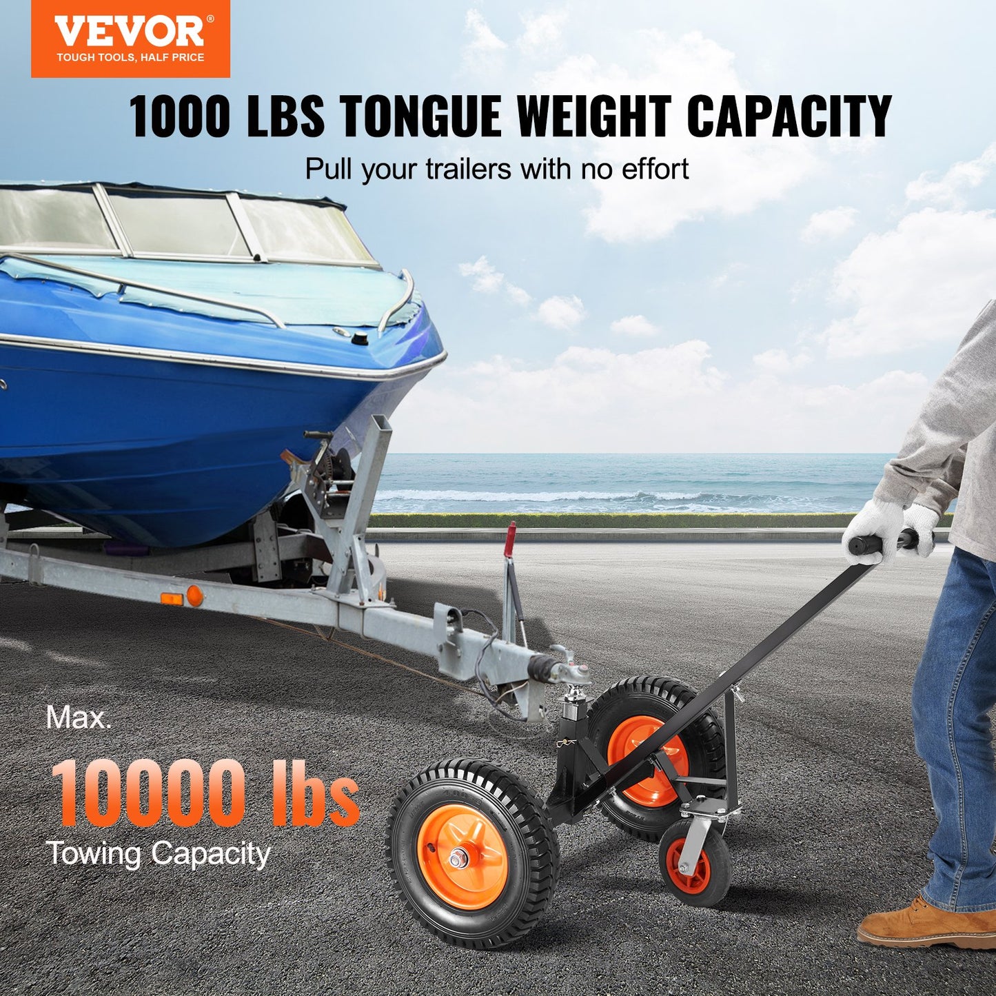 VEVOR Adjustable Trailer Dolly, 1000lbs Tongue Weight Capacity, Carbon Steel Trailer