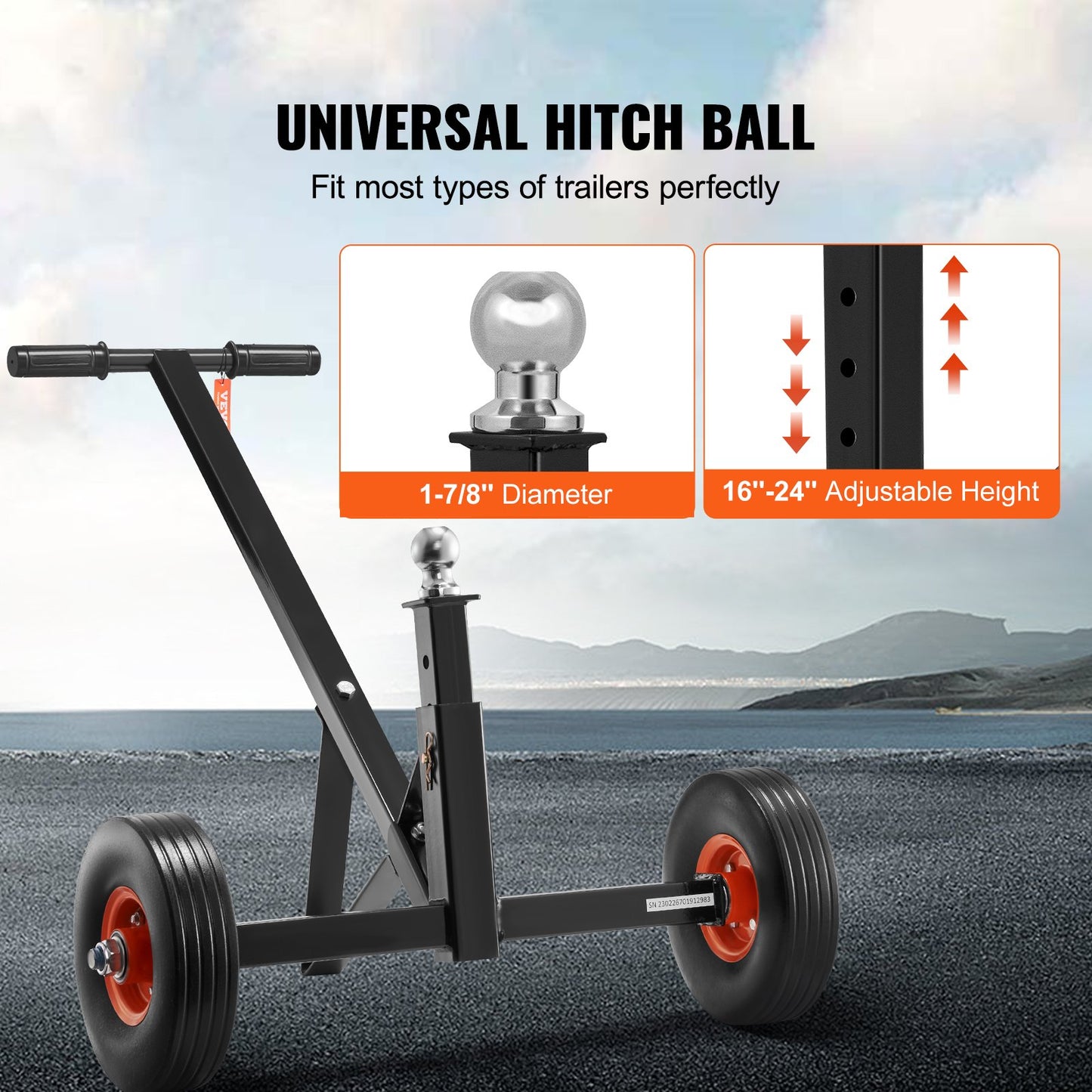 VEVOR Adjustable Trailer Dolly, 600lbs Tongue Weight Capacity, Carbon Steel Trailer