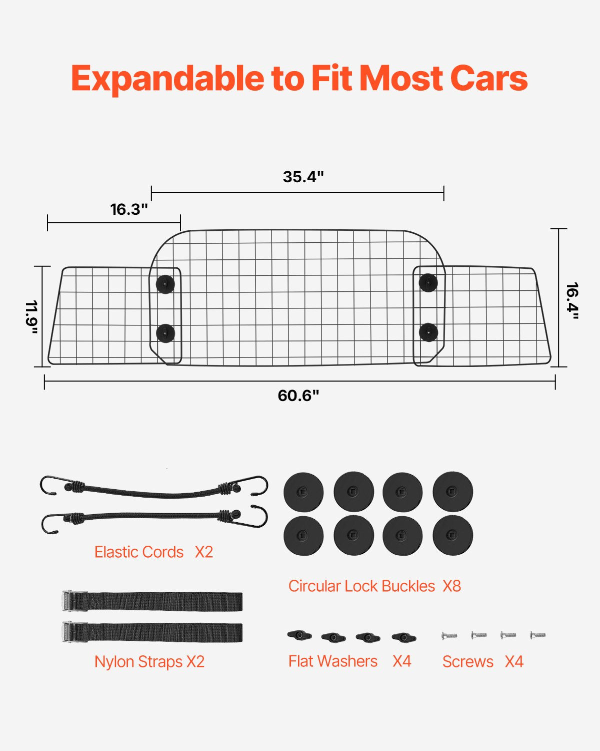 VEVOR Dog Car Barrier 90 cm-154 cm Adjustable Pet Divider Gate for Cargo Area
