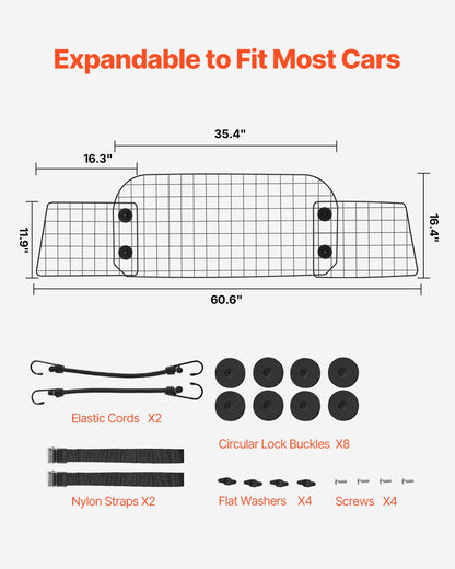 VEVOR Dog Car Barrier 90 cm-154 cm Adjustable Pet Divider Gate for Cargo Area