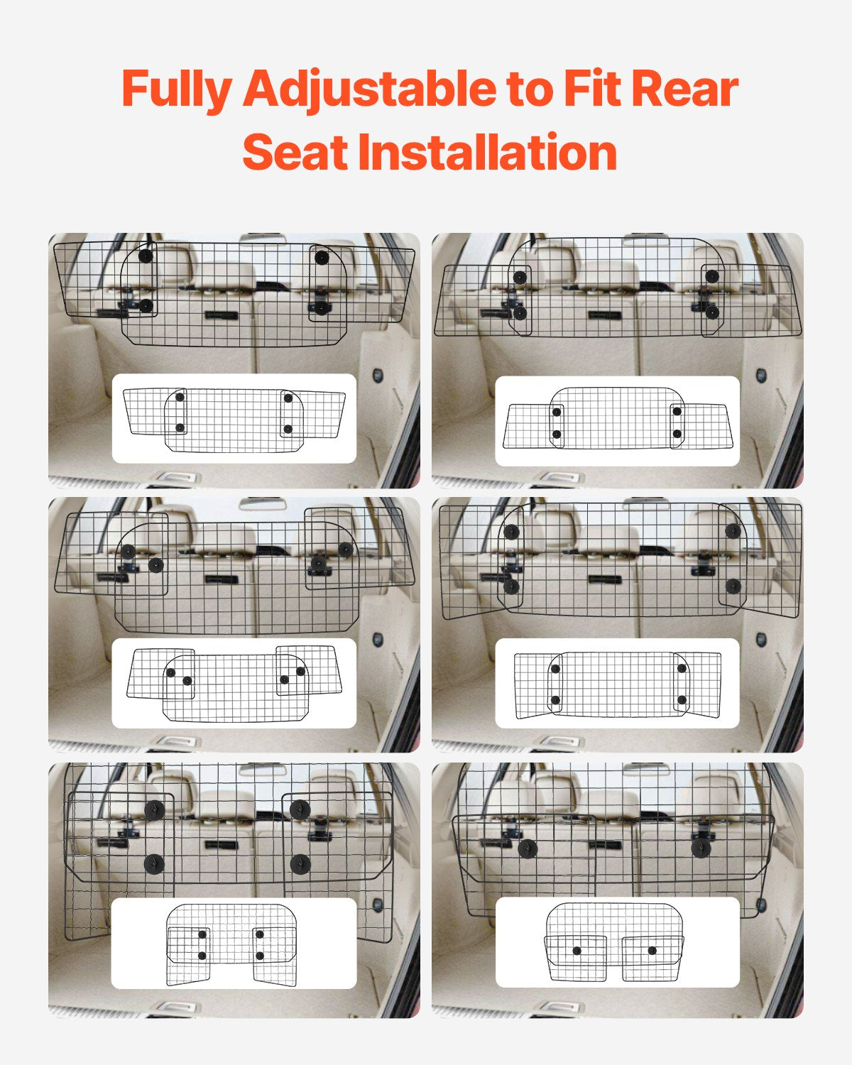 VEVOR Dog Car Barrier 90 cm-154 cm Adjustable Pet Divider Gate for Cargo Area