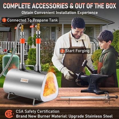 VEVOR Propane Forge Portable, Double Burner Tool and Knife Making, Large Capacity