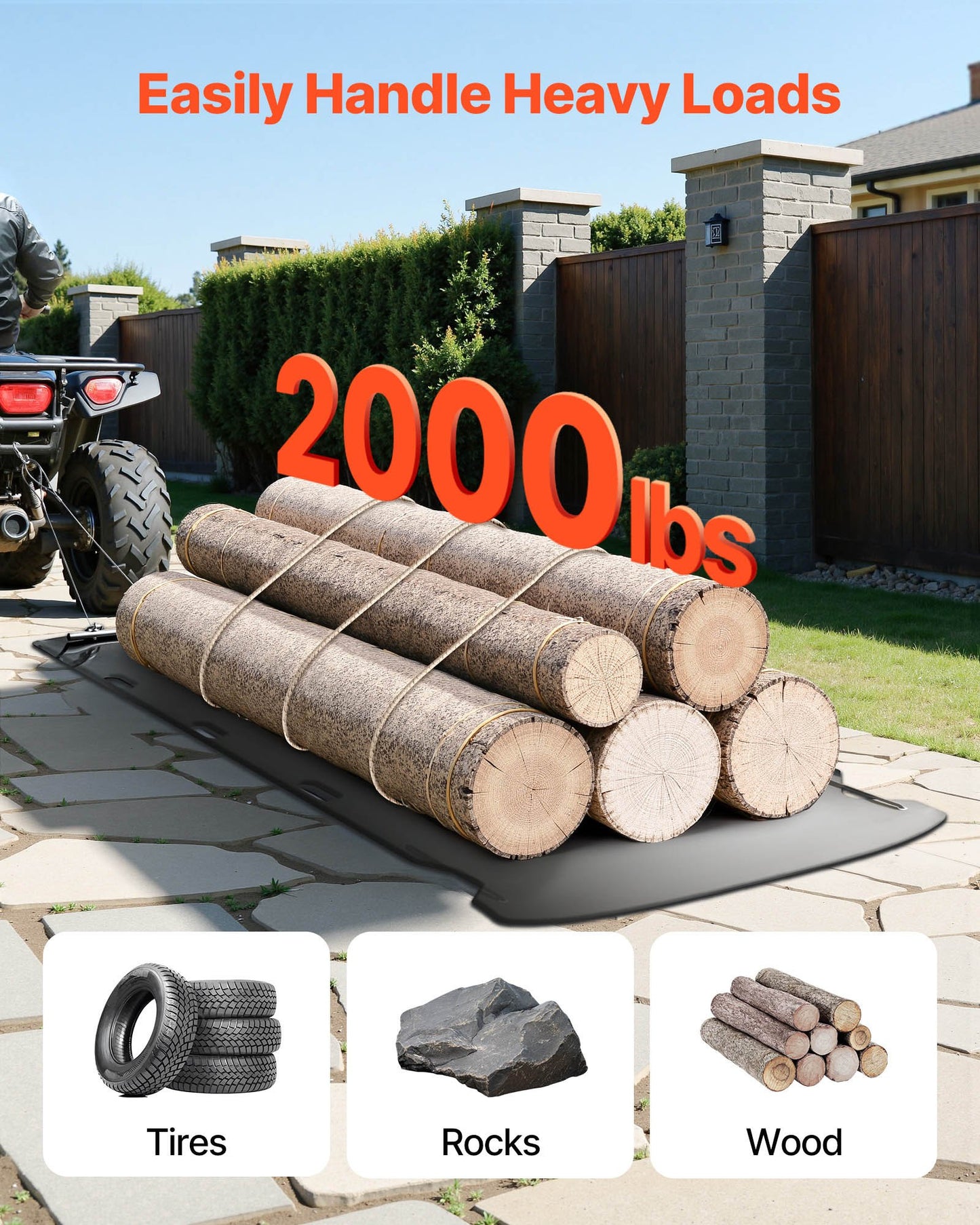 Yard Drag Sled, 280 x 117.5 cm, 907 kg Heavy Duty Utility Sled, HDPE Drag Glider with Ropes & Pull Cable, Dual Use Game Hauler for Firewood Ice Fishing, Compatible with ATVs UTVs Tractors