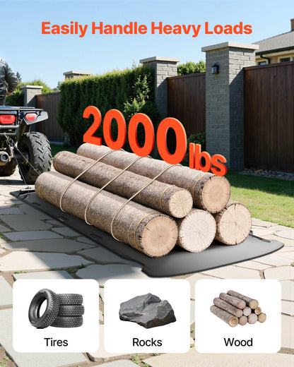 Yard Drag Sled, 280 x 117.5 cm, 907 kg Heavy Duty Utility Sled, HDPE Drag Glider with Ropes & Pull Cable, Dual Use Game Hauler for Firewood Ice Fishing, Compatible with ATVs UTVs Tractors