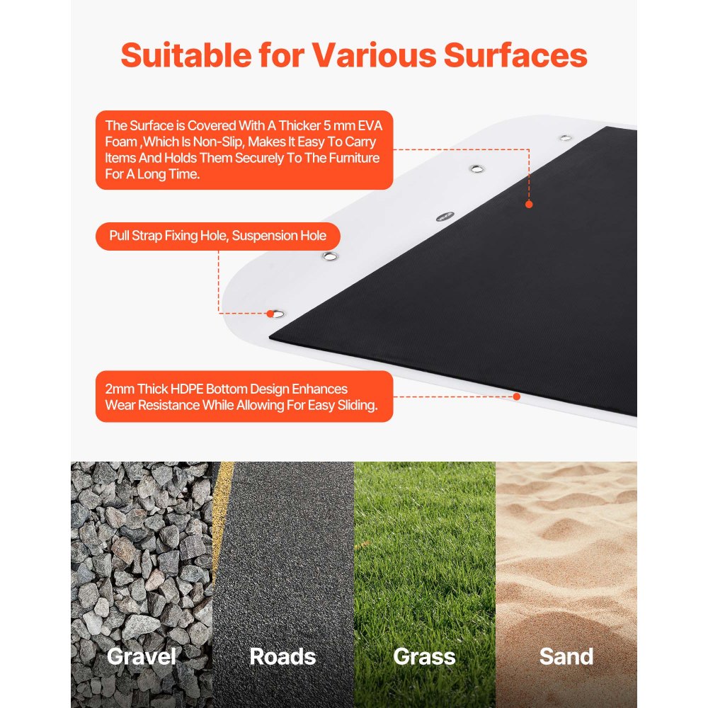 Yard Drag Sled 280 x 101.5 cm 725kg Heavy Duty PE Glider Mat Pull Cable