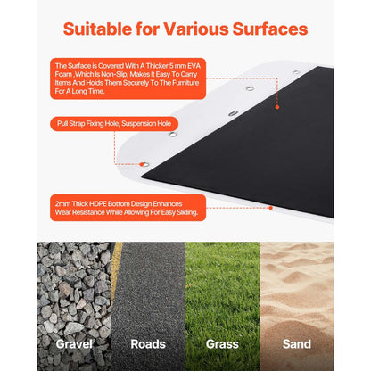 Yard Drag Sled 280 x 101.5 cm 725kg Heavy Duty PE Glider Mat Pull Cable