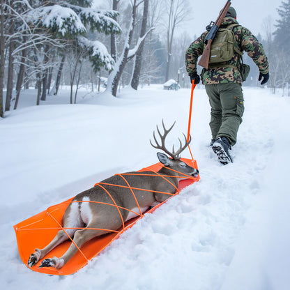 Deer Drag Sled, 185 x 58 cm, 250 kg Heavy Duty Yard Utility Sled, Tear-Resistant PE Drag Glider Mat with Ropes & Handle, Thickened Game Hauler for Firewood Ice Fishing Hauling Hunting