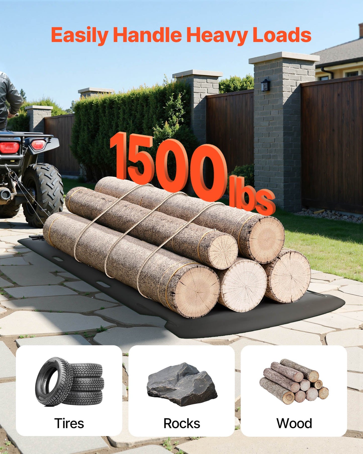 Yard Drag Sled, 230 x 117.5 cm, 680 kg Heavy Duty Utility Sled, HDPE Drag Glider with Ropes & Pull Cables, Hand & Vehicle Use Game Hauler for Firewood Ice Fishing, Compatible with ATVs UTVs Tractors