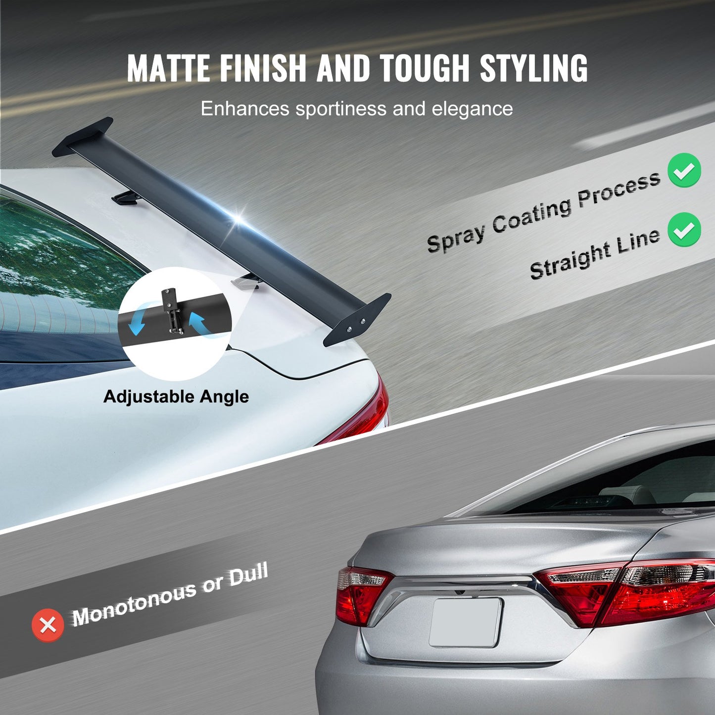 VEVOR Universal Rear Spoiler GT Style Adjustable Trunk Wing Car Racing 43.3''
