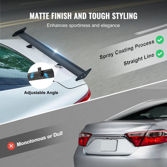 Universal GT Style Adjustable Rear Spoiler, 1.1m Matte Black Aluminum Wing