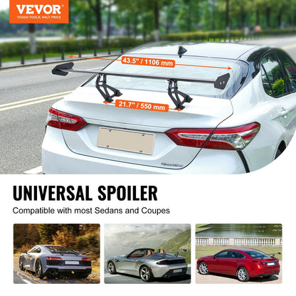 Universal 1.1m Matte Black Car Spoiler, Adjustable Aluminum Wing for Sedans & Coupes