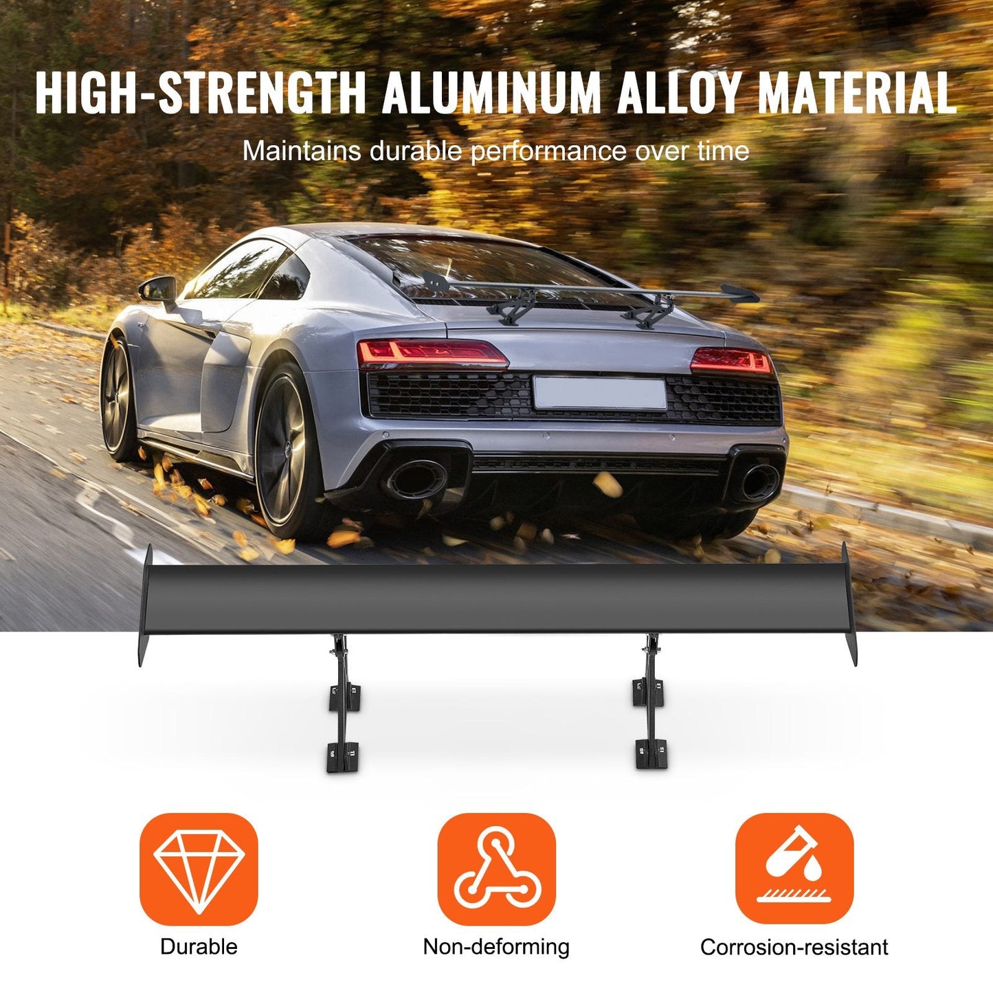 Universal 1.1m Matte Black Car Spoiler, Adjustable Aluminum Wing for Sedans & Coupes