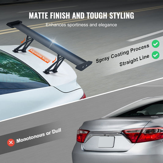 Universal 1.1m Matte Black Car Spoiler, Adjustable Aluminum Wing for Sedans & Coupes