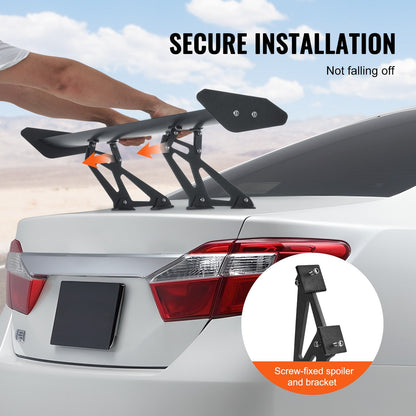 Universal 1.1m Matte Black Car Spoiler, Adjustable Aluminum Wing for Sedans & Coupes