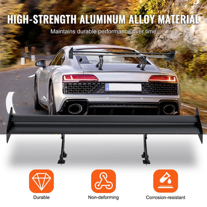 Universal Double Deck Car Spoiler, 1.35m Matte Black Adjustable Racing Wing