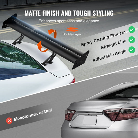 Universal Double Deck Car Spoiler, 1.35m Matte Black Adjustable Racing Wing