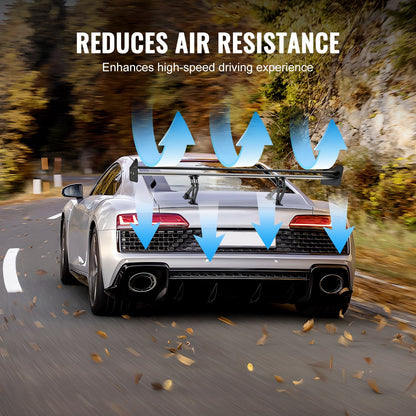 Universal Double Deck Car Spoiler, 1.35m Matte Black Adjustable Racing Wing