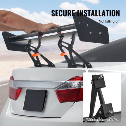 Universal Double Deck Car Spoiler, 1.35m Matte Black Adjustable Racing Wing