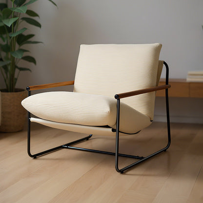 Accent Chair, Metal Framed Chair with Wooden Armrests, Modern Cozy Upholstered Armchair, with Soft Foam Cushioning, Detachable Cushion, for Living Room, Bedroom, Reading Room, Office, Beige