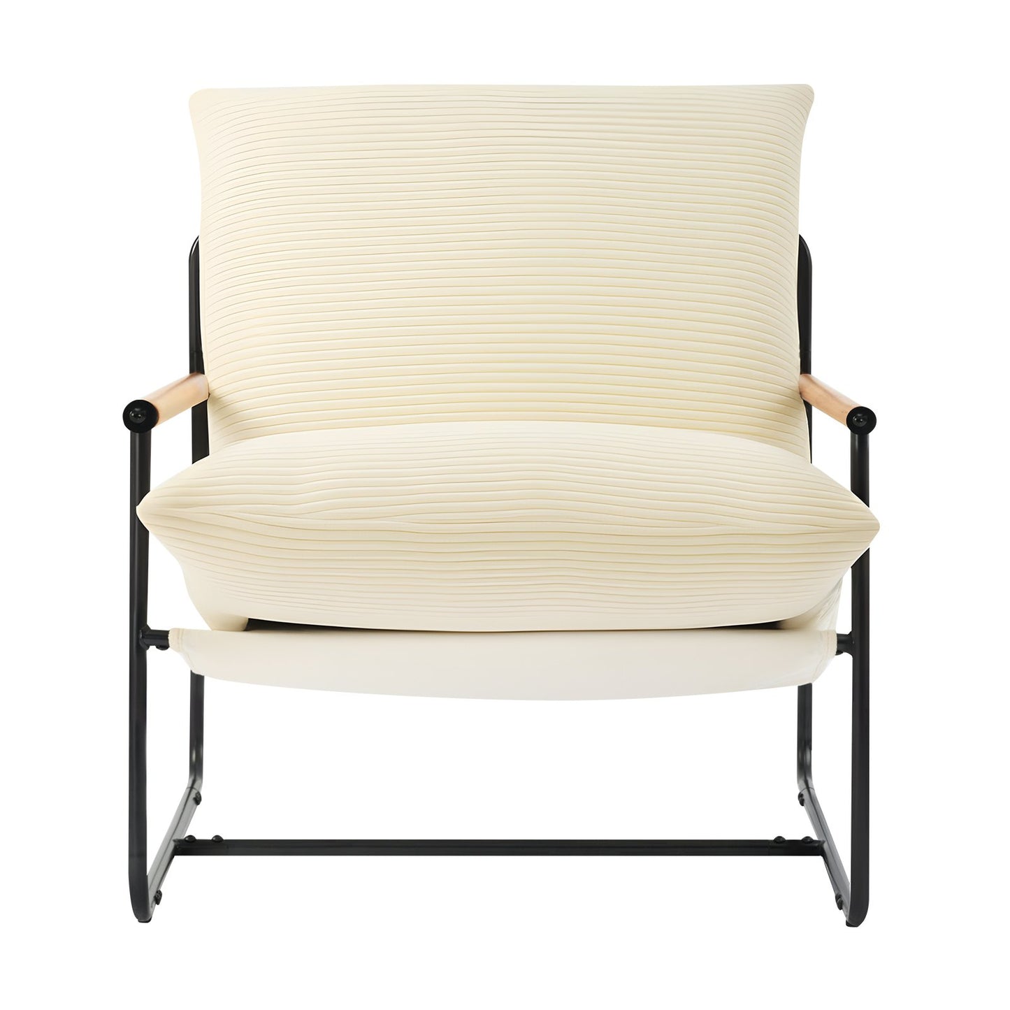 Accent Chair, Metal Framed Chair with Wooden Armrests, Modern Cozy Upholstered Armchair, with Soft Foam Cushioning, Detachable Cushion, for Living Room, Bedroom, Reading Room, Office, Beige