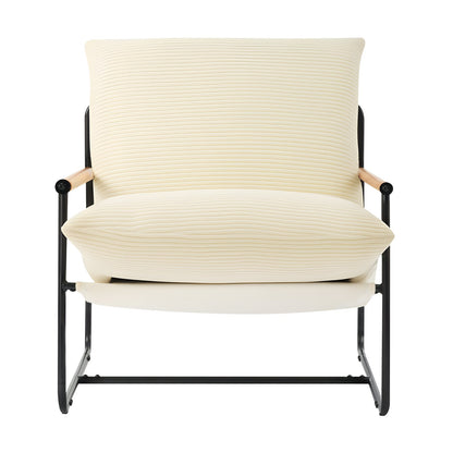 Accent Chair, Metal Framed Chair with Wooden Armrests, Modern Cozy Upholstered Armchair, with Soft Foam Cushioning, Detachable Cushion, for Living Room, Bedroom, Reading Room, Office, Beige