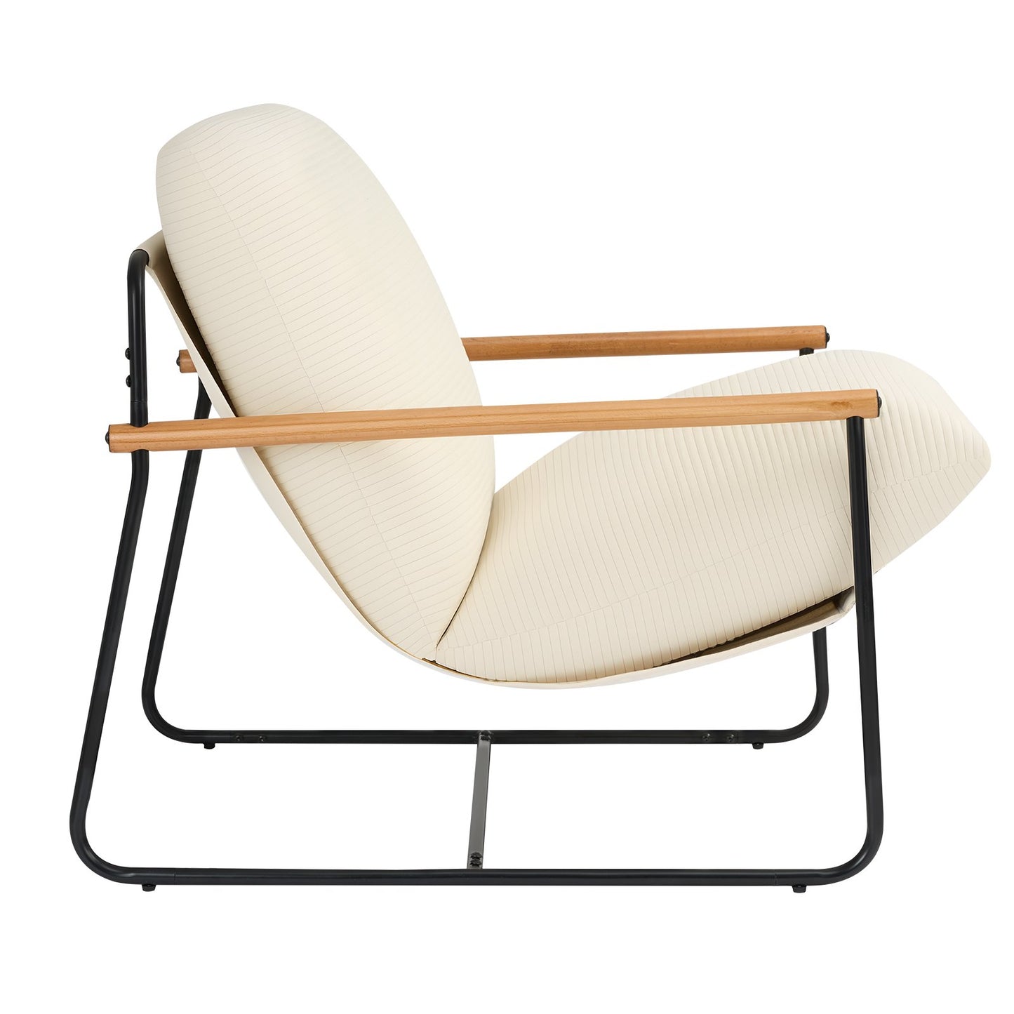 Accent Chair, Metal Framed Chair with Wooden Armrests, Modern Cozy Upholstered Armchair, with Soft Foam Cushioning, Detachable Cushion, for Living Room, Bedroom, Reading Room, Office, Beige