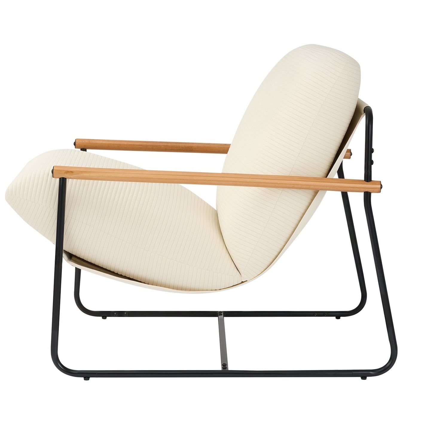 Accent Chair, Metal Framed Chair with Wooden Armrests, Modern Cozy Upholstered Armchair, with Soft Foam Cushioning, Detachable Cushion, for Living Room, Bedroom, Reading Room, Office, Beige