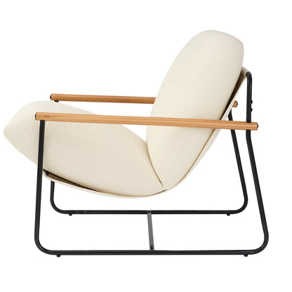 Accent Chair, Metal Framed Chair with Wooden Armrests, Modern Cozy Upholstered Armchair, with Soft Foam Cushioning, Detachable Cushion, for Living Room, Bedroom, Reading Room, Office, Beige