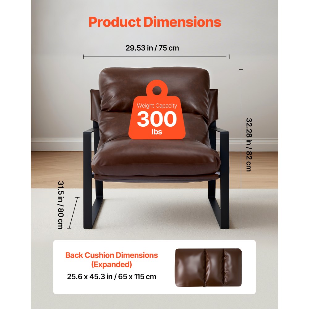 Accent Chair Modern PU Leather Armchair with Metal Frame Living Room Brown