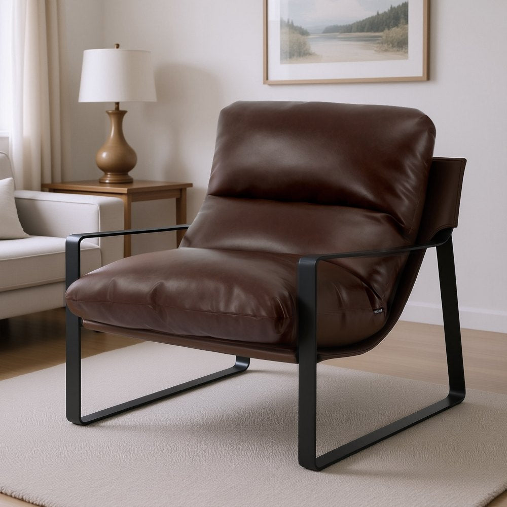 Accent Chair Modern PU Leather Armchair with Metal Frame Living Room Brown
