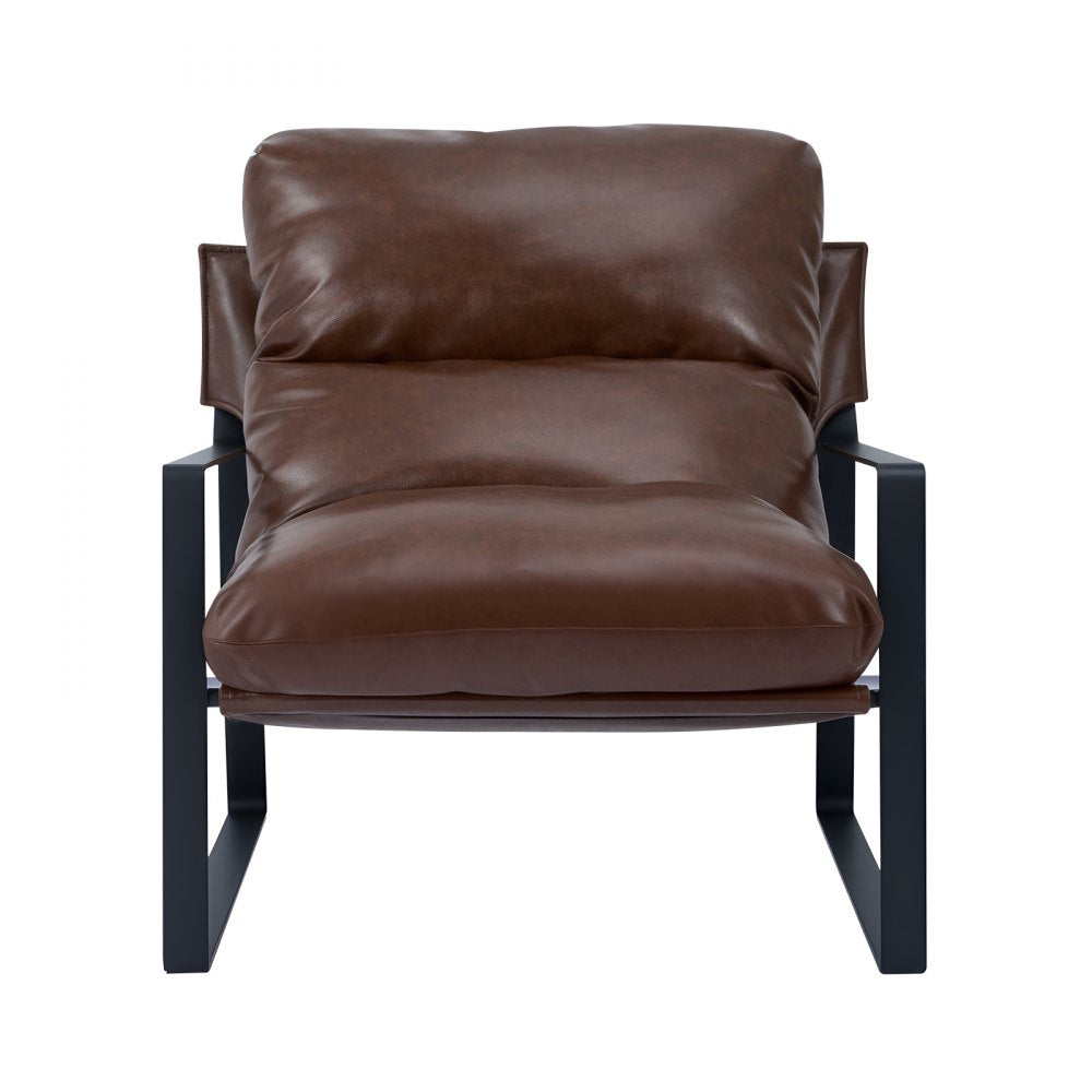 Accent Chair Modern PU Leather Armchair with Metal Frame Living Room Brown