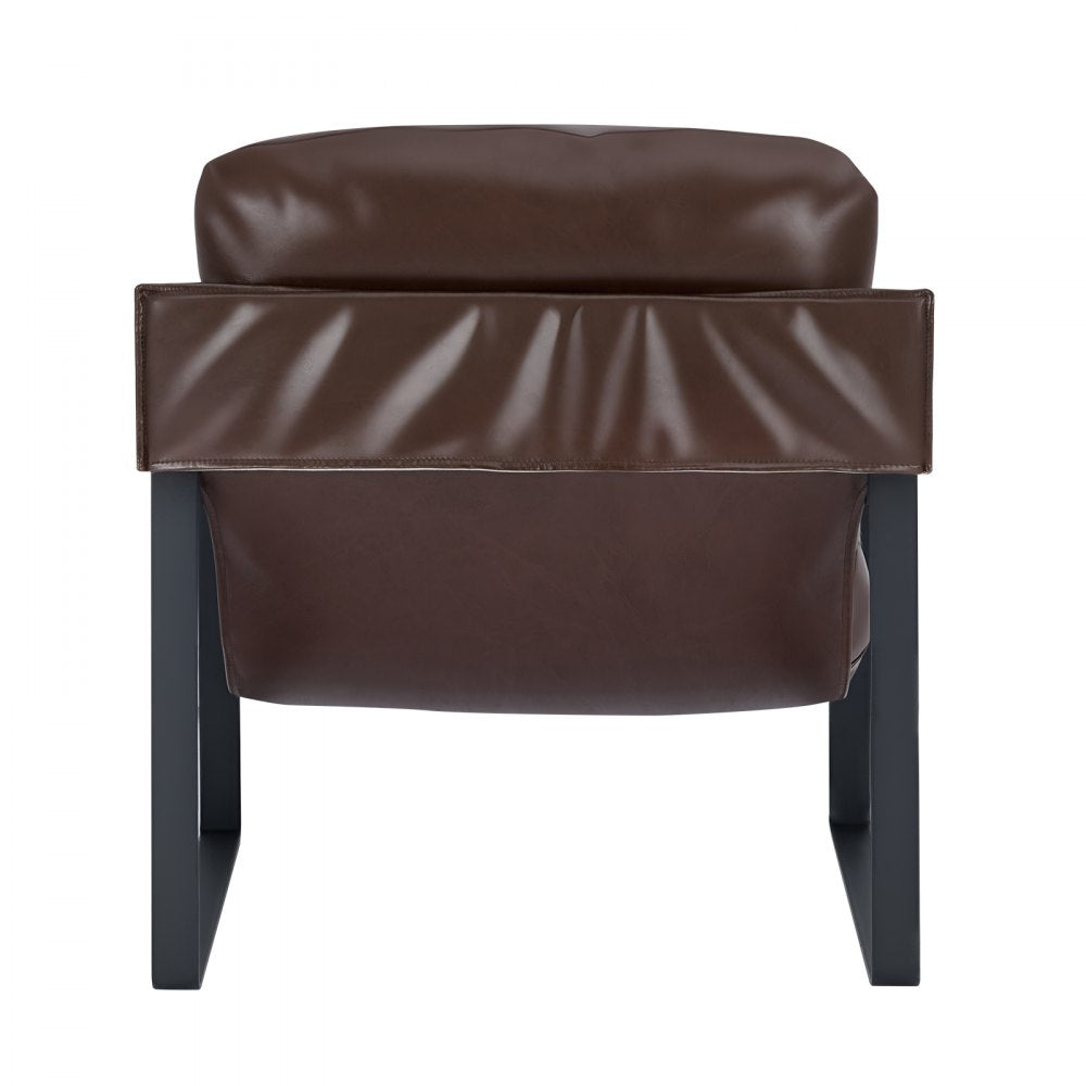 Accent Chair Modern PU Leather Armchair with Metal Frame Living Room Brown