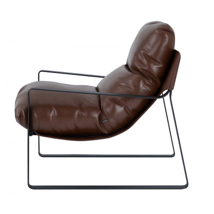 Accent Chair Modern PU Leather Armchair with Metal Frame Living Room Brown