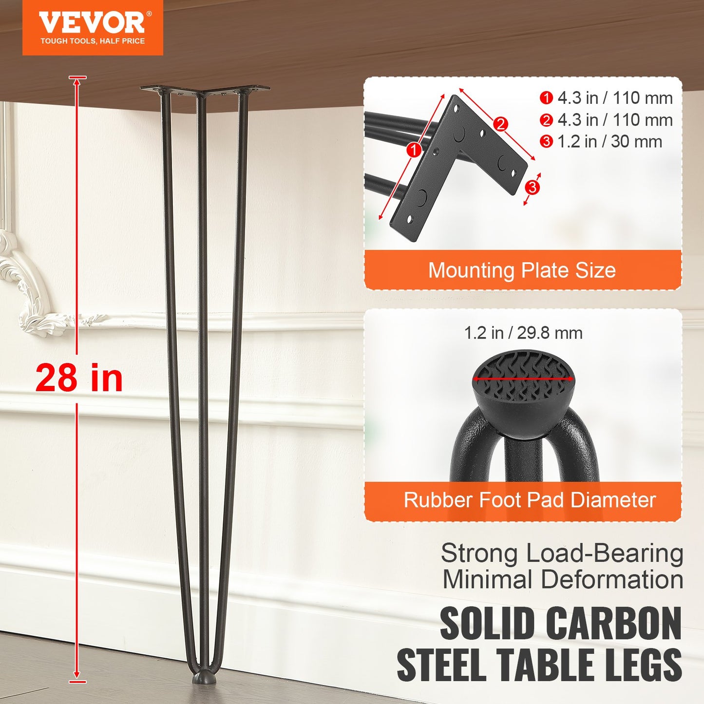 VEVOR Hairpin Table Legs 0.7M, Set of 4 Desk Legs 408.2KG Load Capacity, Hairpin