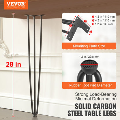 VEVOR Hairpin Table Legs 0.7M, Set of 4 Desk Legs 408.2KG Load Capacity, Hairpin