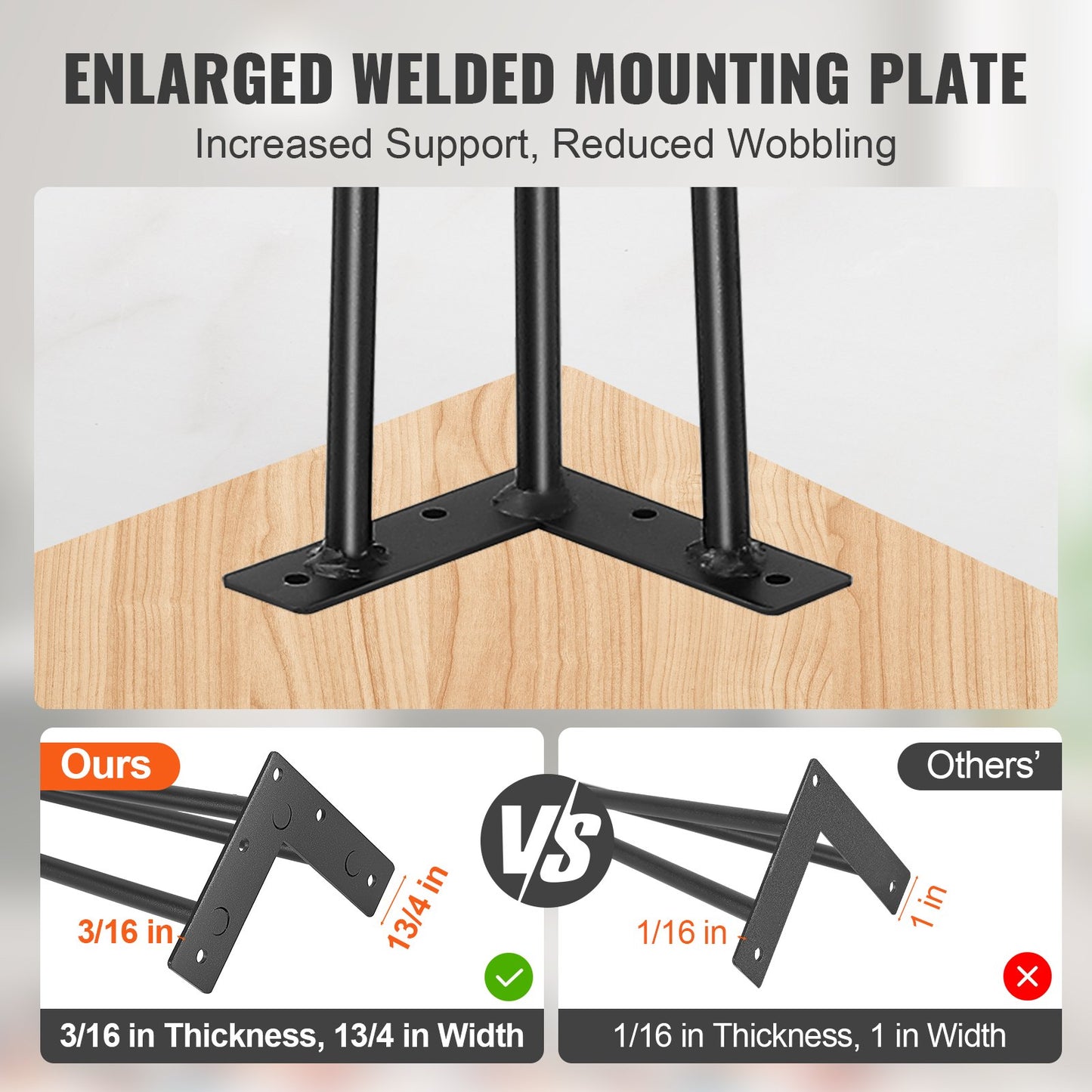 VEVOR Hairpin Table Legs 0.7M, Set of 4 Desk Legs 408.2KG Load Capacity, Hairpin