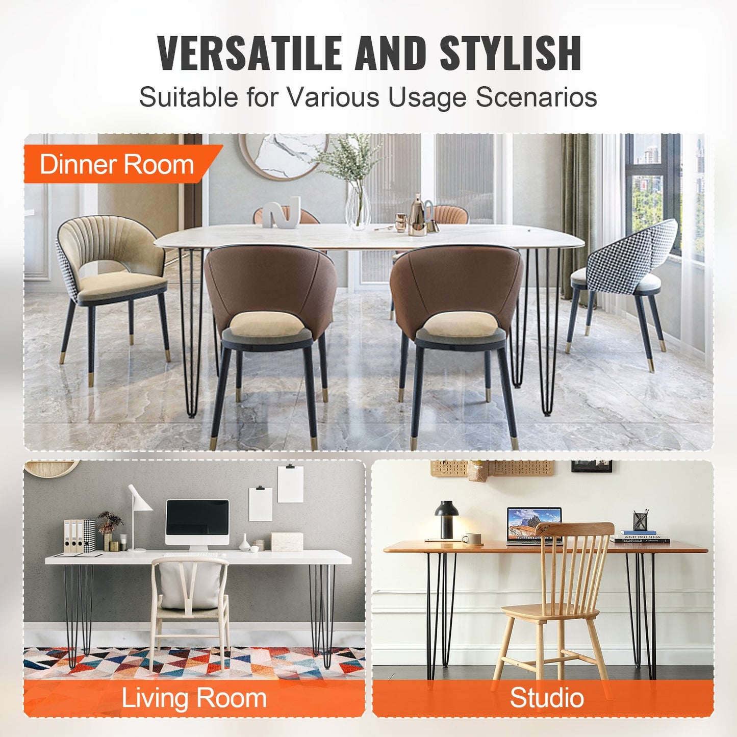 VEVOR Hairpin Table Legs 0.7M, Set of 4 Desk Legs 408.2KG Load Capacity, Hairpin
