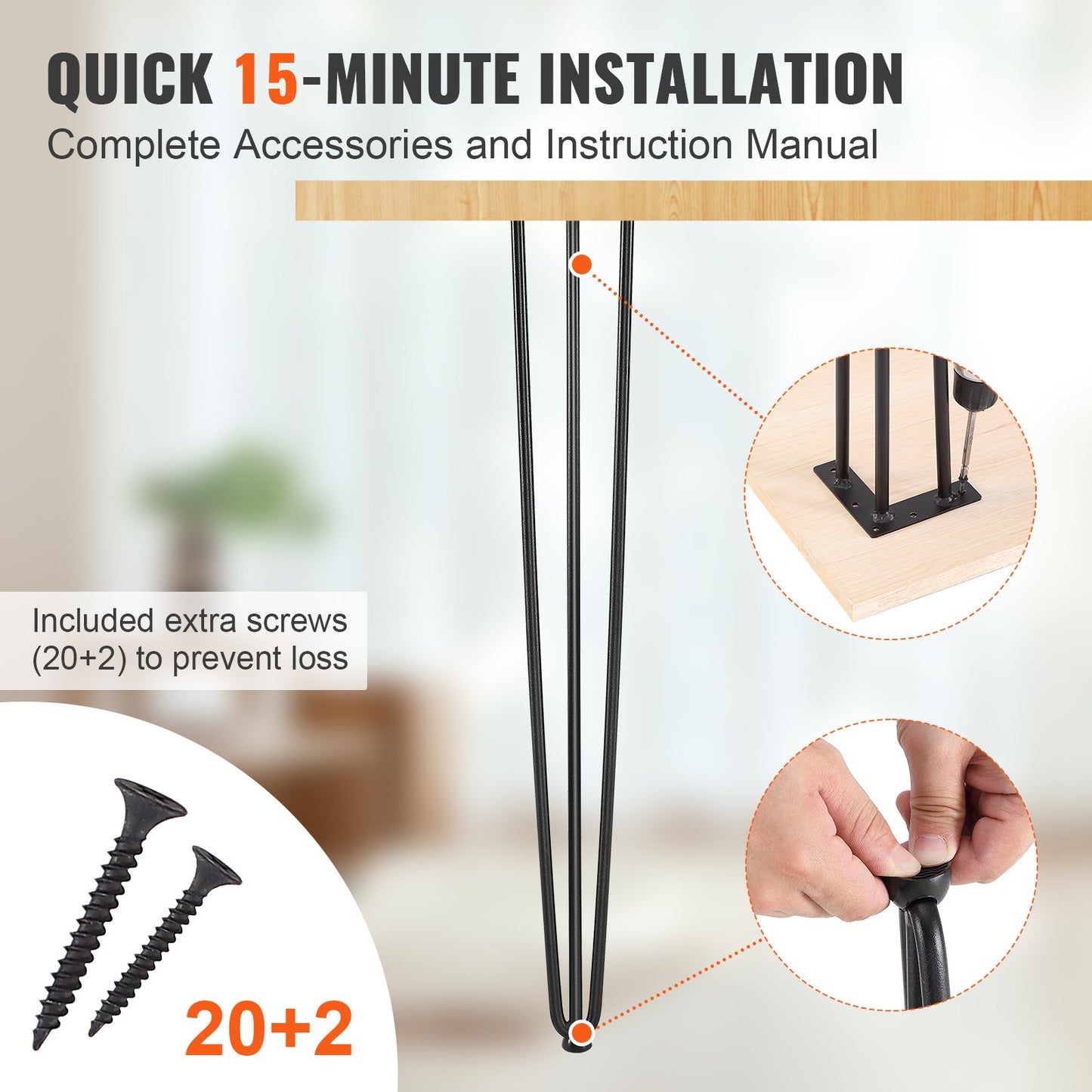 VEVOR Hairpin Table Legs 0.7M, Set of 4 Desk Legs 408.2KG Load Capacity, Hairpin