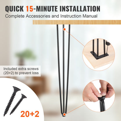 VEVOR Hairpin Table Legs 0.7M, Set of 4 Desk Legs 408.2KG Load Capacity, Hairpin