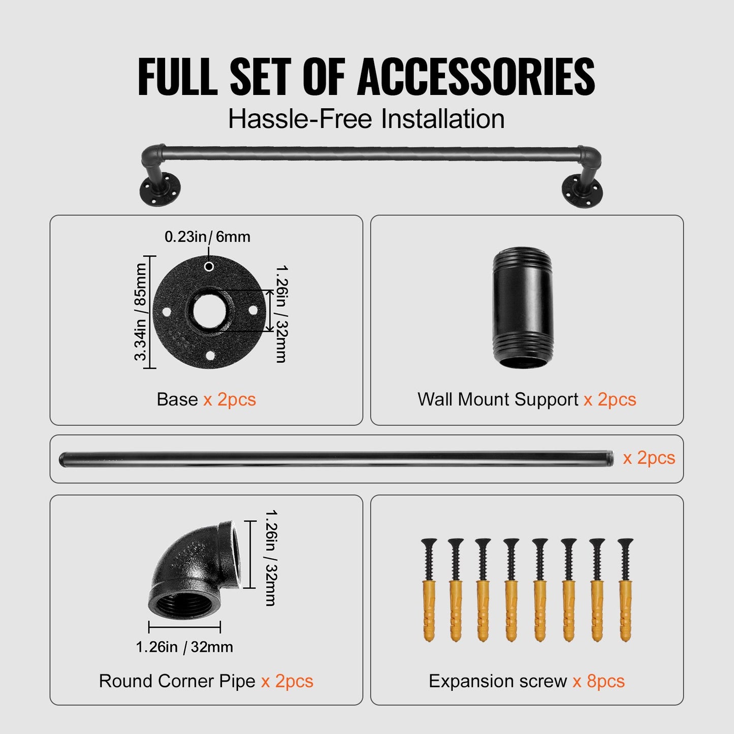 Pipe Stair Handrail, 0.6m Staircase Handrail, 200KG Load Capacity Carbon Steel Pipe Handrail, Industrial Pipe Handrail with Wall Mount Support, Round Corner Wall Handrailings for Indoor, Outdoor