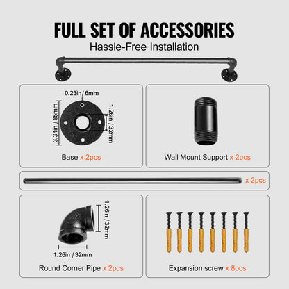 Pipe Stair Handrail, 0.6m Staircase Handrail, 200KG Load Capacity Carbon Steel Pipe Handrail, Industrial Pipe Handrail with Wall Mount Support, Round Corner Wall Handrailings for Indoor, Outdoor