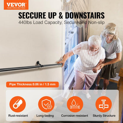 7FT Carbon Steel Stair Handrail, 200kg Capacity, Matte Black Finish