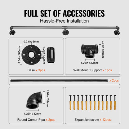 7FT Carbon Steel Stair Handrail, 200kg Capacity, Matte Black Finish