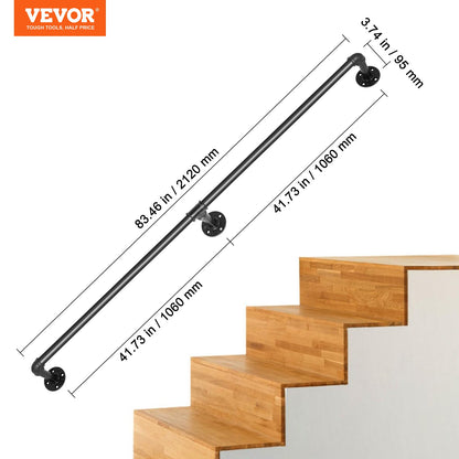 VEVOR Pipe Stair Handrail, 7FT Staircase Handrail, 440LBS Load Capacity Carbon Steel