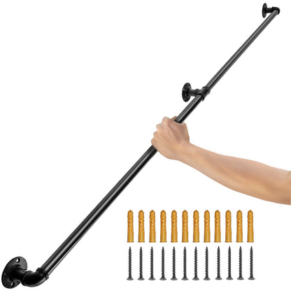 7FT Carbon Steel Stair Handrail, 200kg Capacity, Matte Black Finish