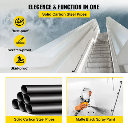 VEVOR Pipe Stair Handrail, 9FT Staircase Handrail, 440LBS Load Capacity Carbon Steel